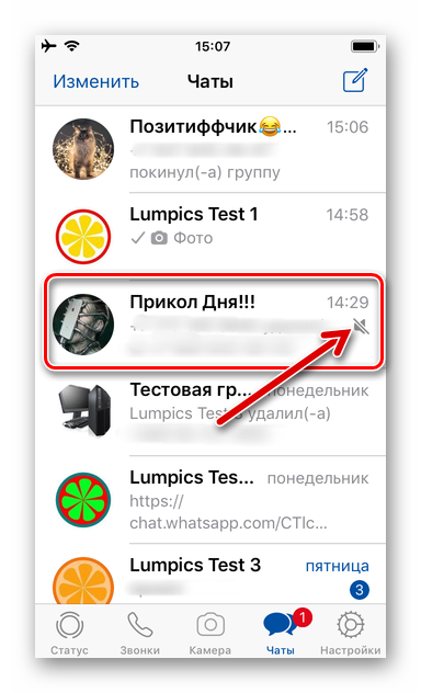 WhatsApp для iPhone - все уведомления из группового чата отключены