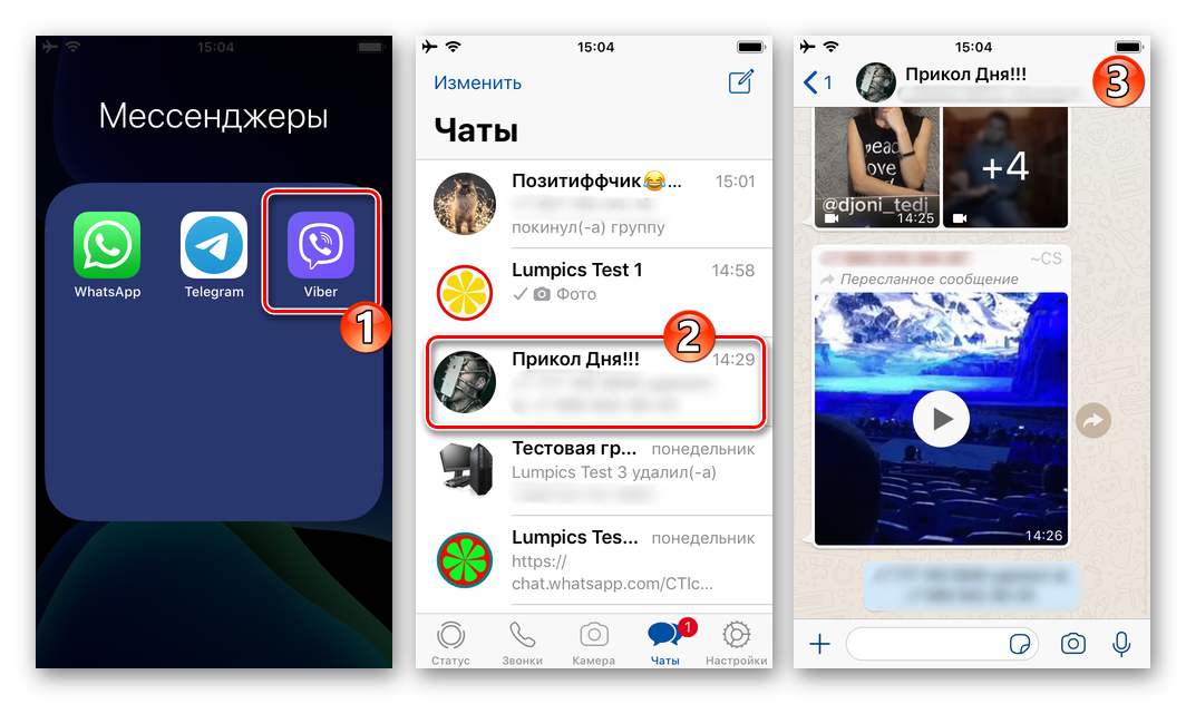 WhatsApp для iPhone - запуск программы мессенджера, переход в группу для отключения уведомлений
